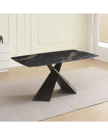 Tavolo Jarvis con piano in ceramica effetto marmo nero C202 opaco e gambe in metallo nero