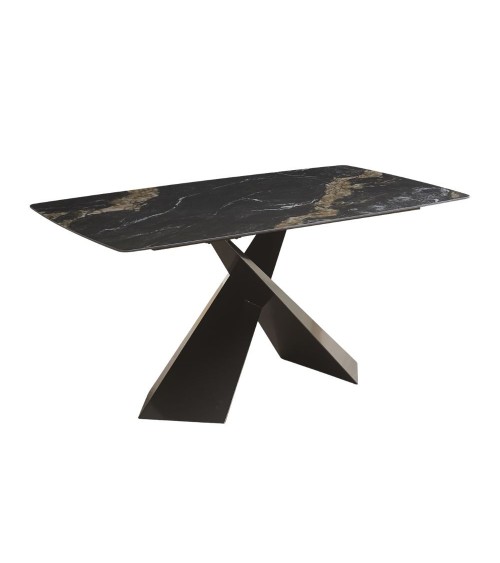 Tavolo Jarvis con piano in ceramica effetto marmo nero C202 opaco e gambe in metallo nero