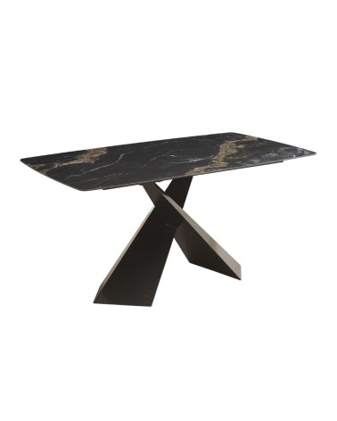 Tavolo Jarvis con piano in ceramica effetto marmo nero C202 opaco e gambe in metallo nero