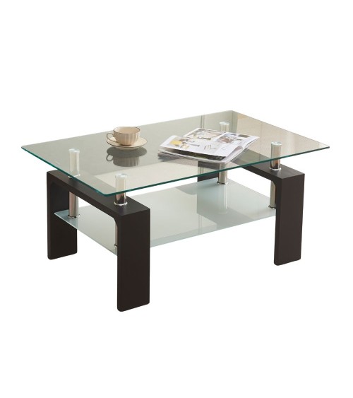Tavolino Titania100 con doppio piano in vetro temperato e gambe colore nero