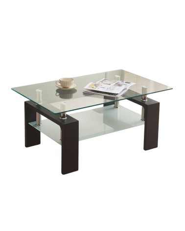 Tavolino Titania100 con doppio piano in vetro temperato e gambe colore nero