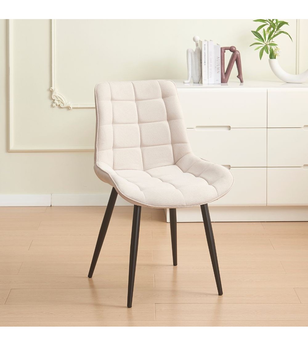 Sedia Mika con seduta in tessuto KSR 2 beige e struttura in metallo nero set 4 pezzi