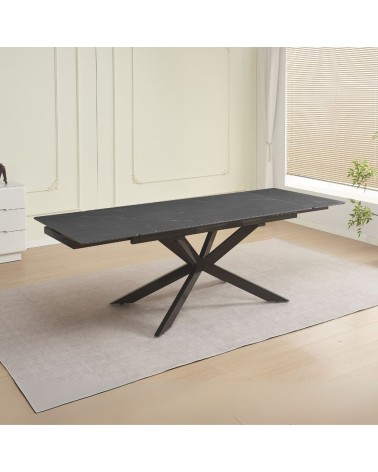 Tavolo allungabile Roxane con piano in ceramica effetto marmo nero ardesia C201 opaco e gambe in metallo nero