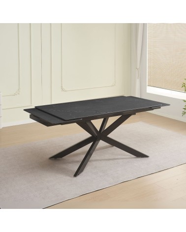 Tavolo allungabile Roxane con piano in ceramica effetto marmo nero ardesia C201 opaco e gambe in metallo nero