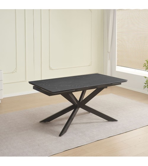 Tavolo allungabile Roxane con piano in ceramica effetto marmo nero ardesia C201 opaco e gambe in metallo nero