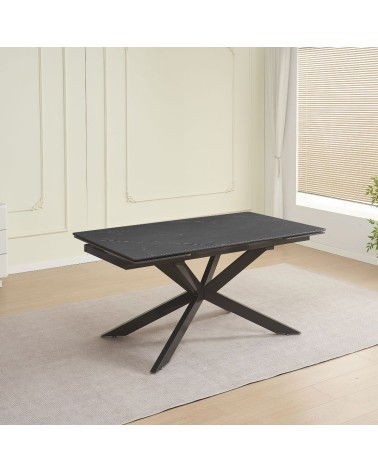 Tavolo allungabile Roxane con piano in ceramica effetto marmo nero ardesia C201 opaco e gambe in metallo nero