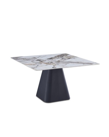 Tavolo Cesar con piano quadrato in ceramica effetto marmo arabesque M346 lucido e gambe in metallo nero
