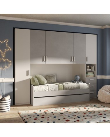 Cameretta a ponte Gilbert bianco opaco e gesso con letto estraibile