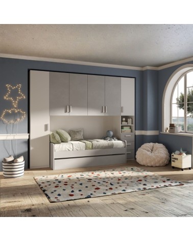Cameretta a ponte Gilbert bianco opaco e gesso con letto estraibile