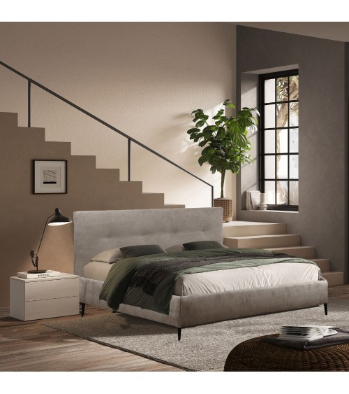 Camera da letto Michela con armadio 6 ante battenti con specchio in bianco neve e letto matrimoniale Stiletto tortora