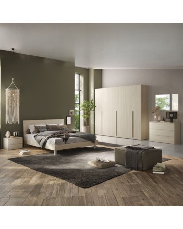 Camera da letto Corinna con armadio 6 ante battenti e letto in legno colore olmo