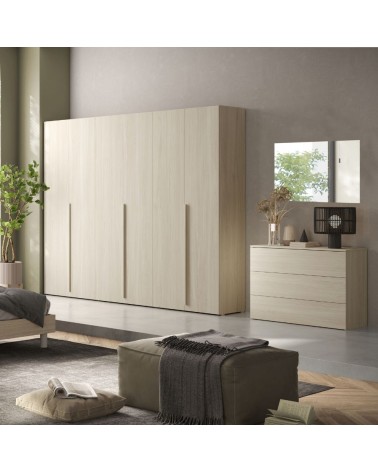 Camera da letto Corinna con armadio 6 ante battenti e letto in legno colore olmo