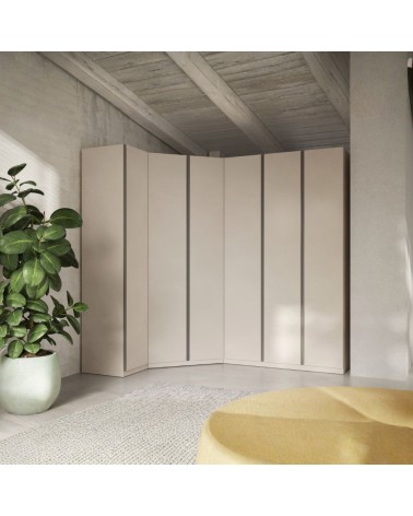 Armadio angolare reversibile Londra con ante battenti colore cashmere e maniglia antracite