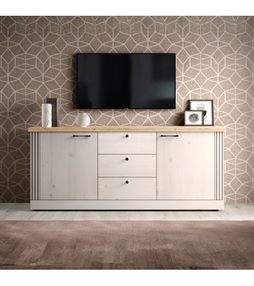 Madia Winchester 2 ante e 3 cassetti colore rovere meringa e cadiz