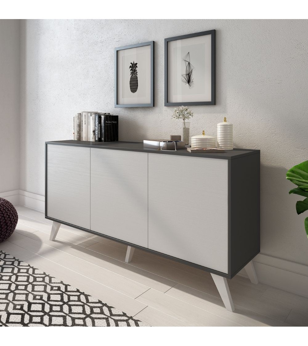 Madia Nimes con 3 ante colore bianco rustica e struttura in grafite