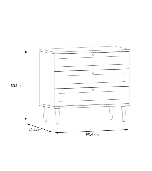 Cassettiera Livia 3 cassetti con dettagli in rattan intrecciato colore rovere