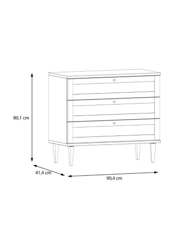 Cassettiera Livia 3 cassetti con dettagli in rattan intrecciato colore rovere