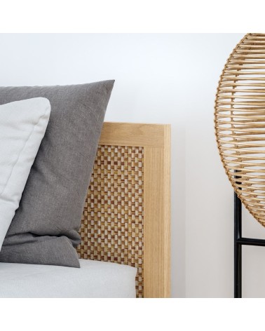 Letto matrimoniale Livia con dettaglio testiera in rattan colore rovere