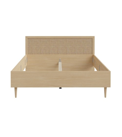 Letto matrimoniale Livia con dettaglio testiera in rattan colore rovere