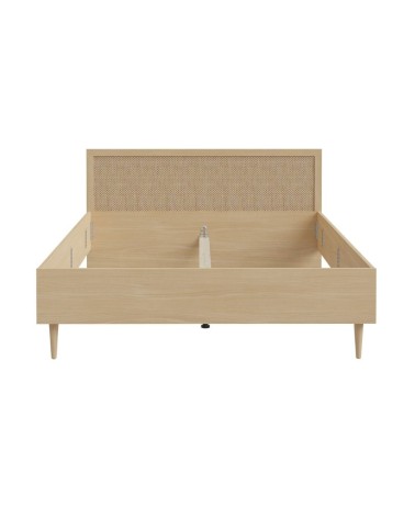 Letto matrimoniale Livia con dettaglio testiera in rattan colore rovere