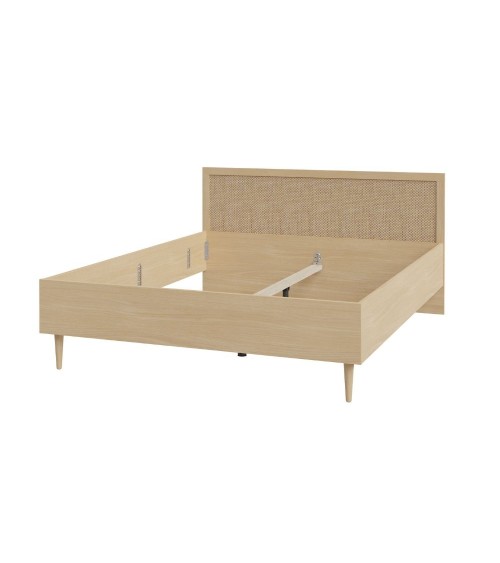 Letto matrimoniale Livia con dettaglio testiera in rattan colore rovere