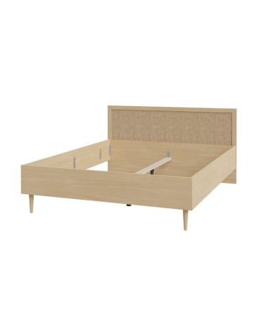 Letto matrimoniale Livia con dettaglio testiera in rattan colore rovere
