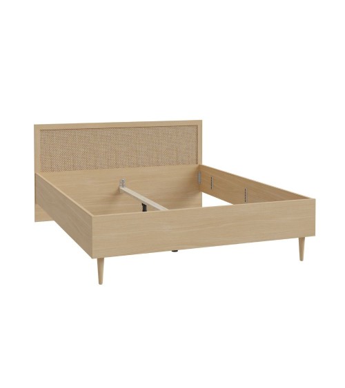 Letto matrimoniale Livia con dettaglio testiera in rattan colore rovere