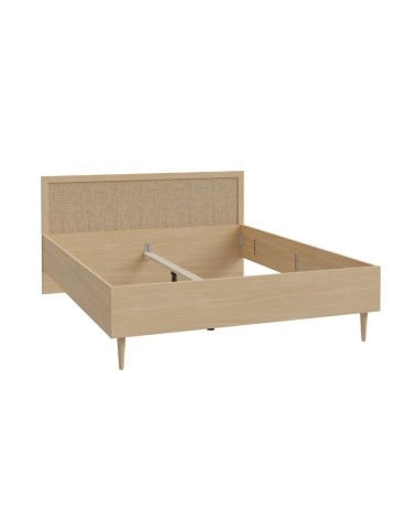 Letto matrimoniale Livia con dettaglio testiera in rattan colore rovere