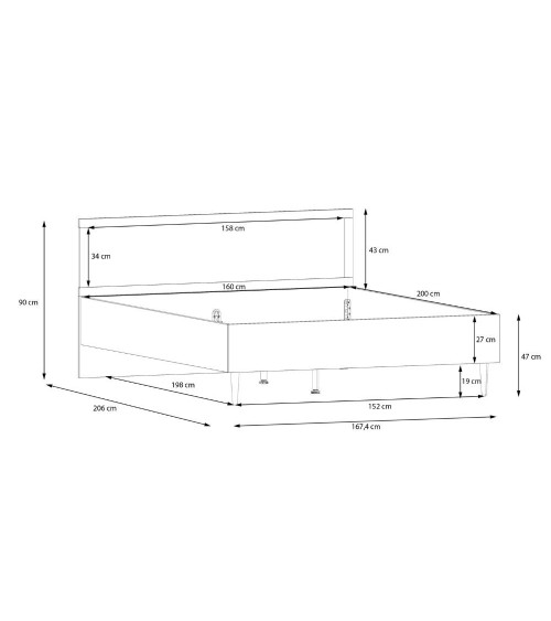 Letto matrimoniale Livia con dettaglio testiera in rattan colore rovere