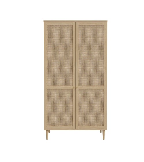 Armadio Livia 2 ante battenti con dettaglio in rattan intrecciato colore rovere