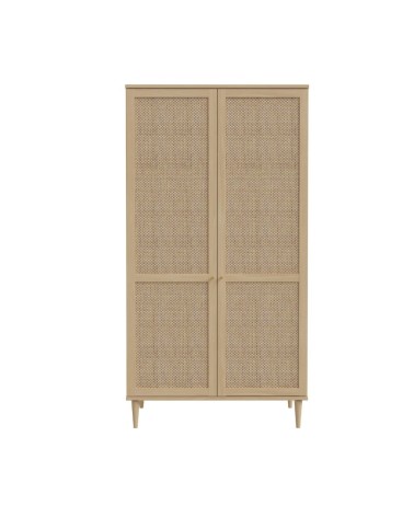 Armadio Livia 2 ante battenti con dettaglio in rattan intrecciato colore rovere