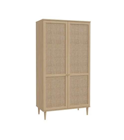 Armadio Livia 2 ante battenti con dettaglio in rattan intrecciato colore rovere