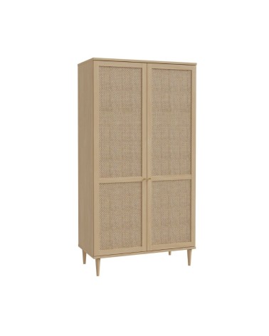 Armadio Livia 2 ante battenti con dettaglio in rattan intrecciato colore rovere