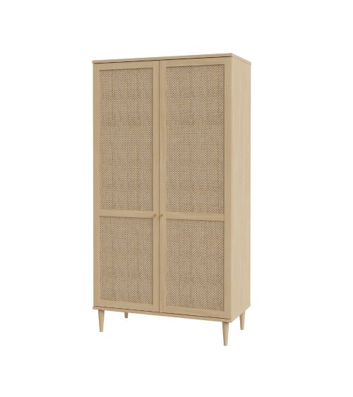 Armadio Livia 2 ante battenti con dettaglio in rattan intrecciato colore rovere