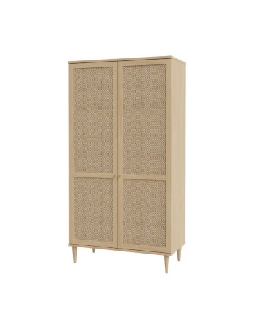 Armadio Livia 2 ante battenti con dettaglio in rattan intrecciato colore rovere
