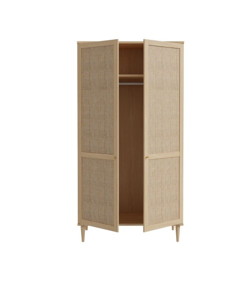 Armadio Livia 2 ante battenti con dettaglio in rattan intrecciato colore rovere
