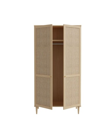 Armadio Livia 2 ante battenti con dettaglio in rattan intrecciato colore rovere