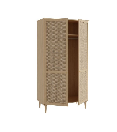 Armadio Livia 2 ante battenti con dettaglio in rattan intrecciato colore rovere