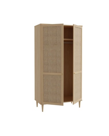 Armadio Livia 2 ante battenti con dettaglio in rattan intrecciato colore rovere