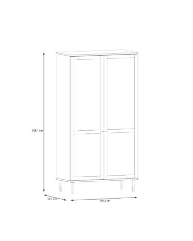 Armadio Livia 2 ante battenti con dettaglio in rattan intrecciato colore rovere