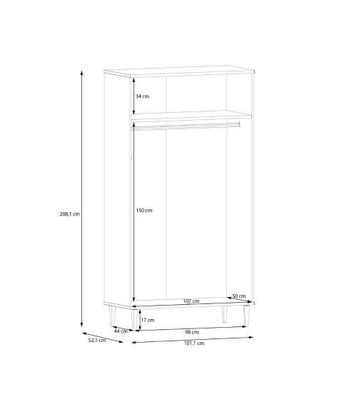 Armadio Livia 2 ante battenti con dettaglio in rattan intrecciato colore rovere