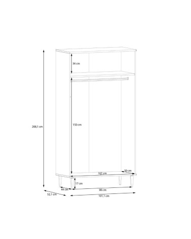 Armadio Livia 2 ante battenti con dettaglio in rattan intrecciato colore rovere