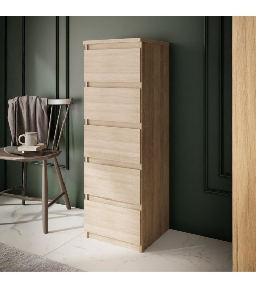 Cassettiera Morgan 5 cassetti 41.8 x 42.2 x H 128 cm. colore rovere
