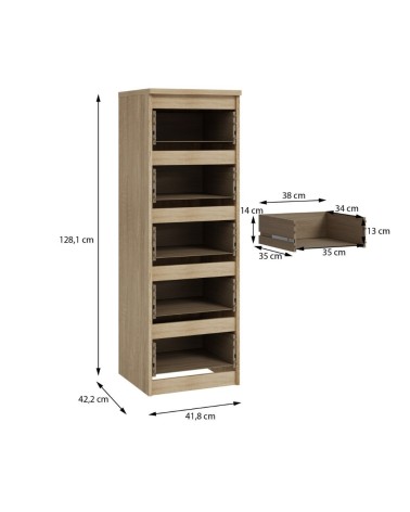 Cassettiera Morgan 5 cassetti 41.8 x 42.2 x H 128 cm. colore rovere