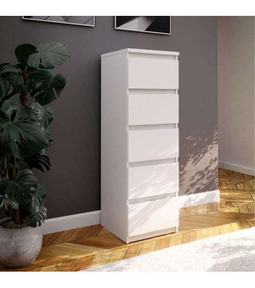 Cassettiera Morgan 5 cassetti 41.8 x 42.2 x H 128 cm. colore bianco opaco