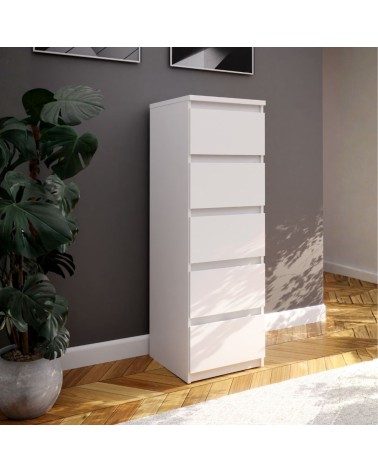 Cassettiera Morgan 5 cassetti 41.8 x 42.2 x H 128 cm. colore bianco opaco