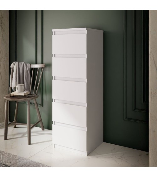 Cassettiera Morgan 5 cassetti 41.8 x 42.2 x H 128 cm. colore bianco opaco