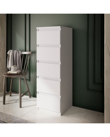 Cassettiera Morgan 5 cassetti 41.8 x 42.2 x H 128 cm. colore bianco opaco