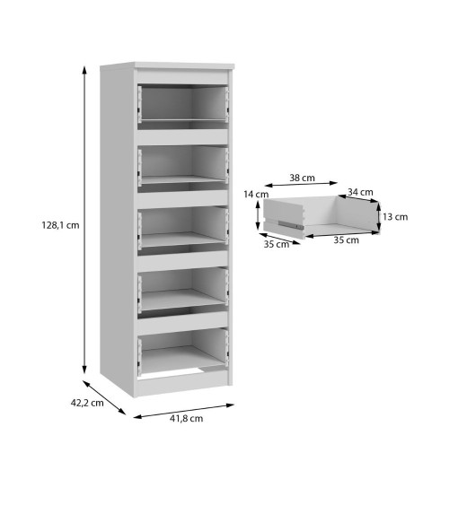 Cassettiera Morgan 5 cassetti 41.8 x 42.2 x H 128 cm. colore bianco opaco