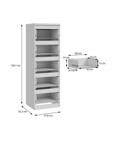 Cassettiera Morgan 5 cassetti 41.8 x 42.2 x H 128 cm. colore bianco opaco